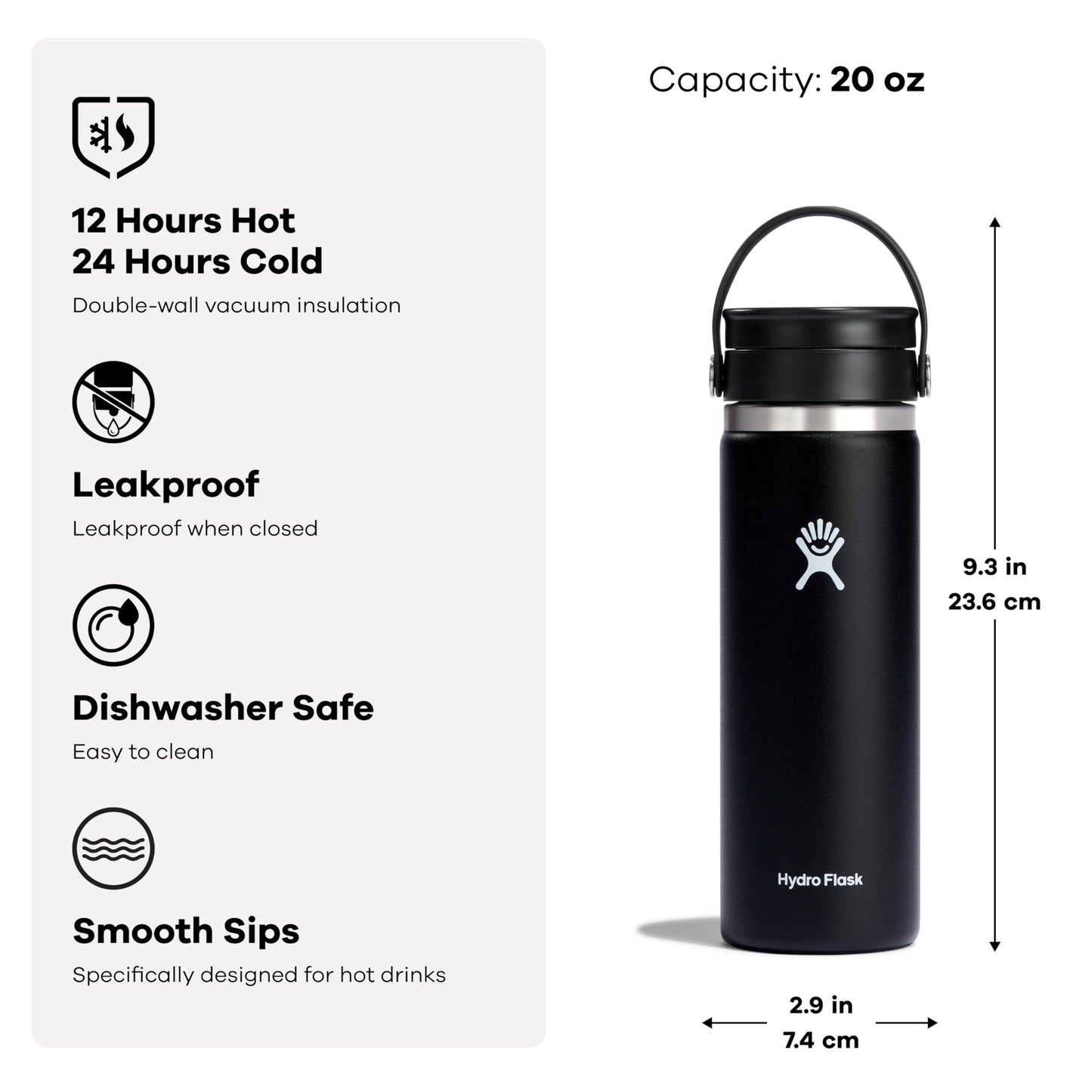 Hydro Flask Flex Sip Coffee Tumbler – Insulated Stainless Steel, Non Spill, Leak Proof Travel Coffee Cup 20 Oz Birch Gray