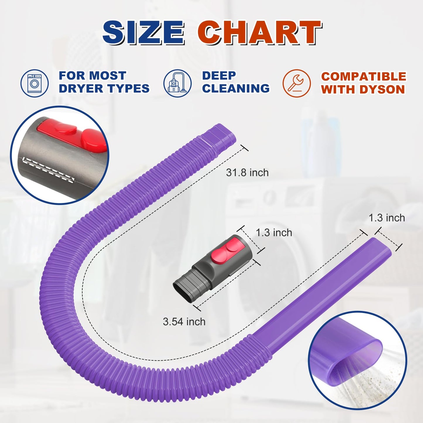 Sealegend Dryer Lint Vacuum Attachment Compatible with Dyson V15 V12 V11 V10 V8 V7 Gen5 Cordless Vacuum Cleaner, Flexible Dryer Vent Cleaner Kit Lint Removal Tool Purple