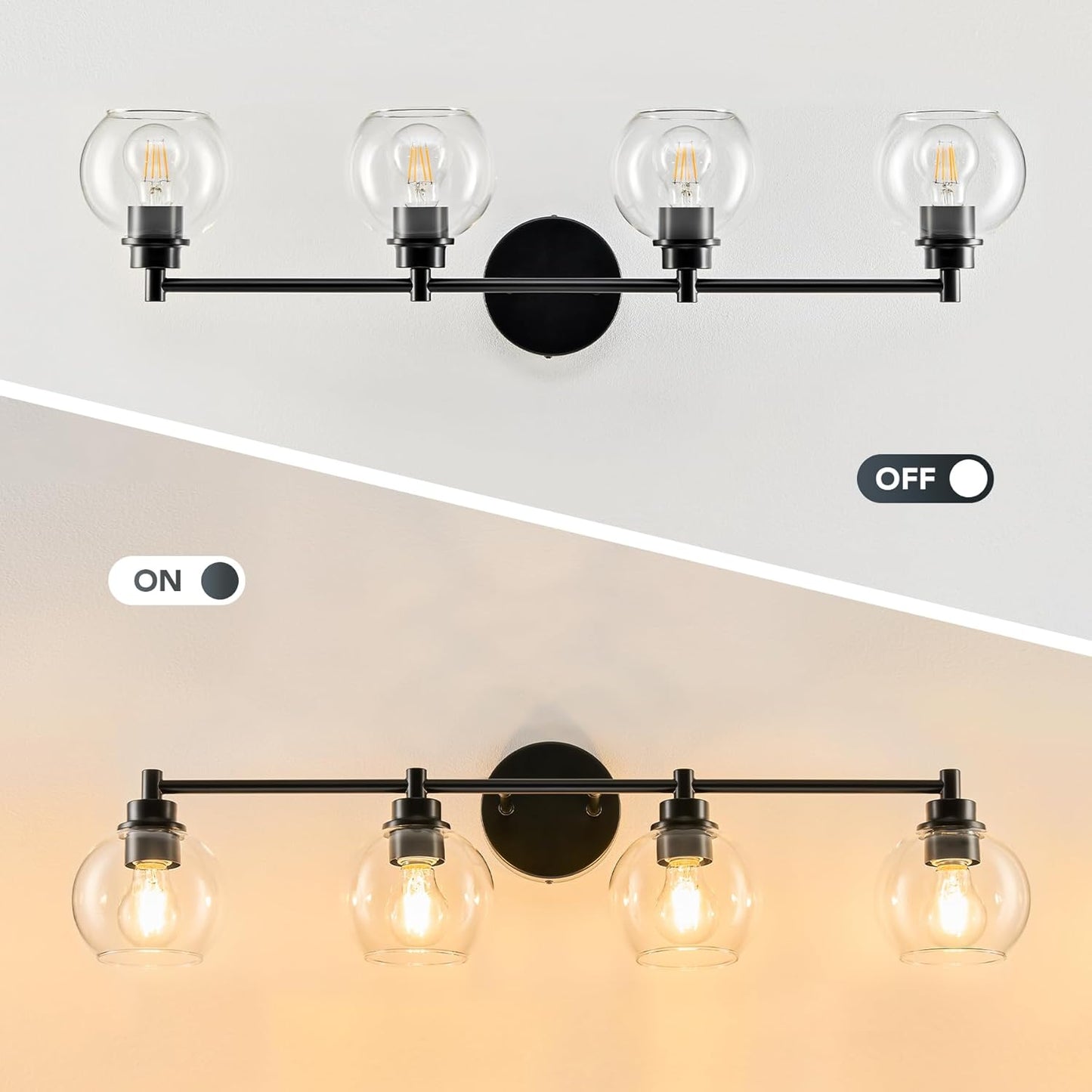 3-Light Vanity Bathroom Light Fixture with Globe Glass Shades - Brushed Nickel, ETL Certified