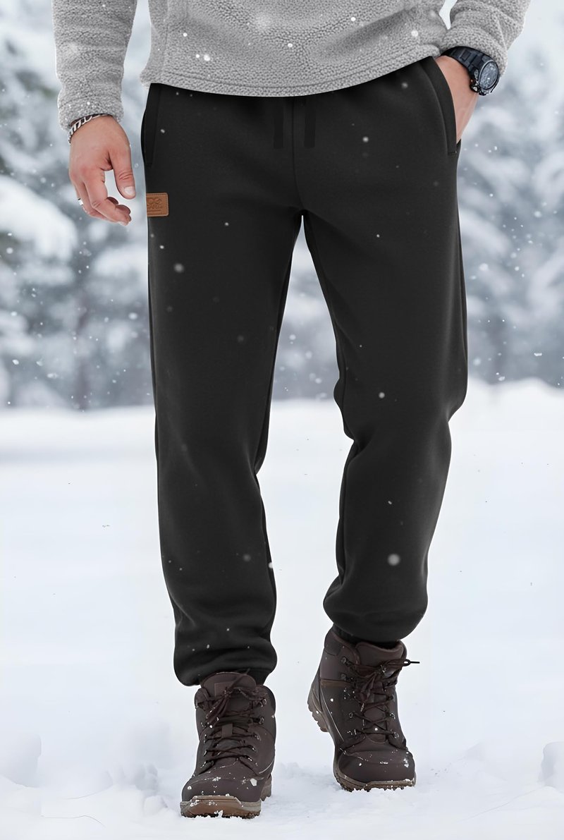 VOGSTART Men's Cold Weather Jogger Comfy Pant Winter Fleece Lined Sherpa Active Running Black L