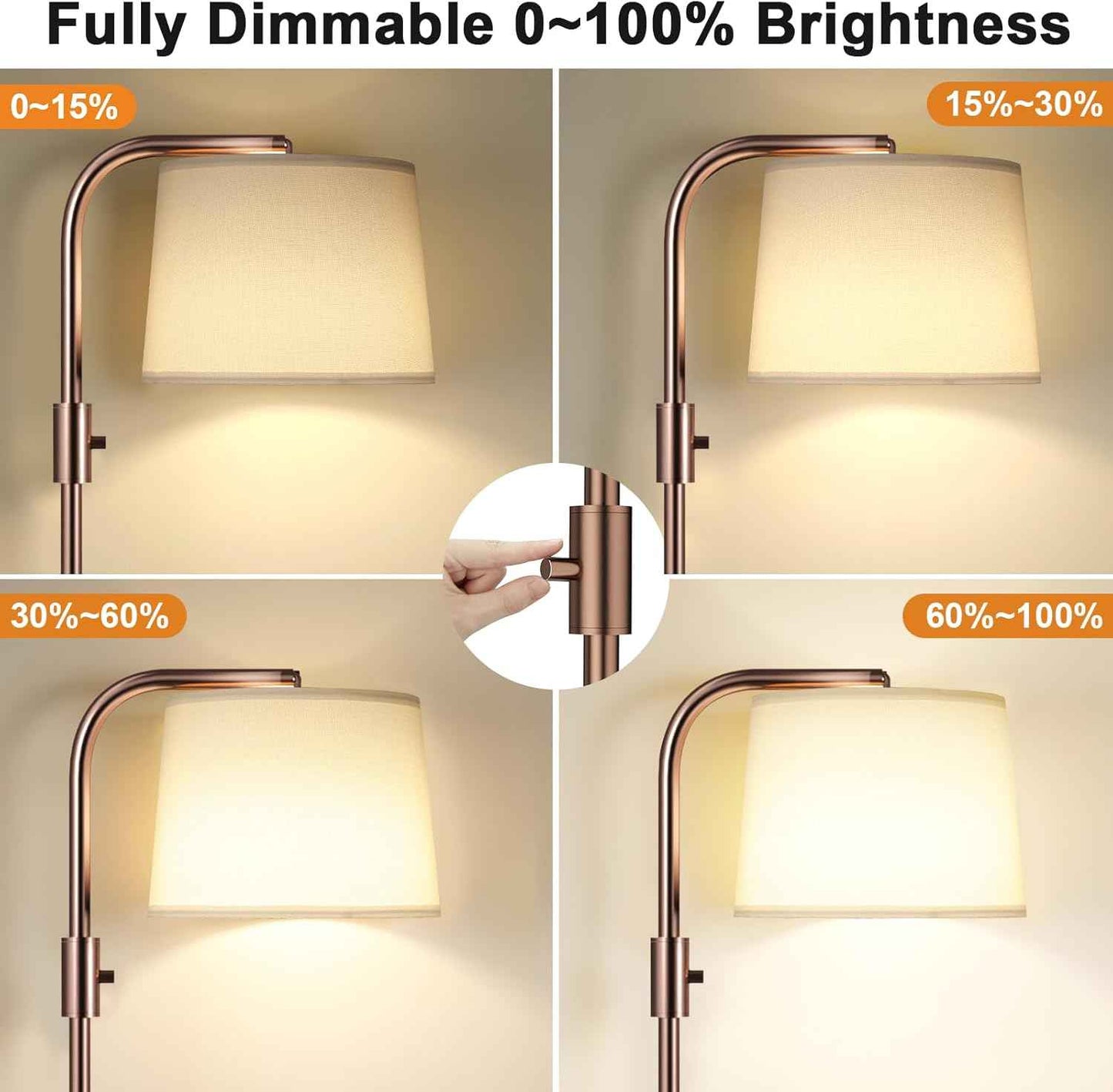 Modern Dimmable Floor Lamp with 9W LED Bulbs - Stylish Standing Light for Living Room & Bedroom (Gold & White)