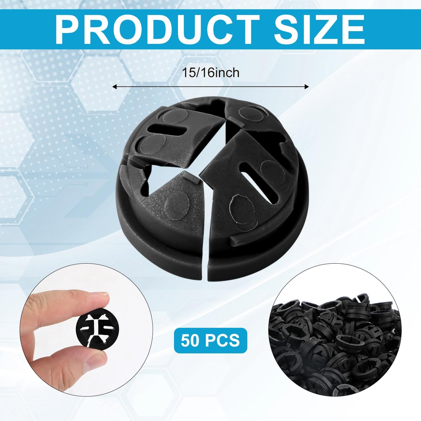 50pcs Push-in Cable Connectors, 3/8 Inch Trade Size Non-Metallic Push In Connector Plastic Electrical Box Wire Inserts Button Push-in NM Cable Clamps Connector for 1/2 Inch Knockouts (Black)