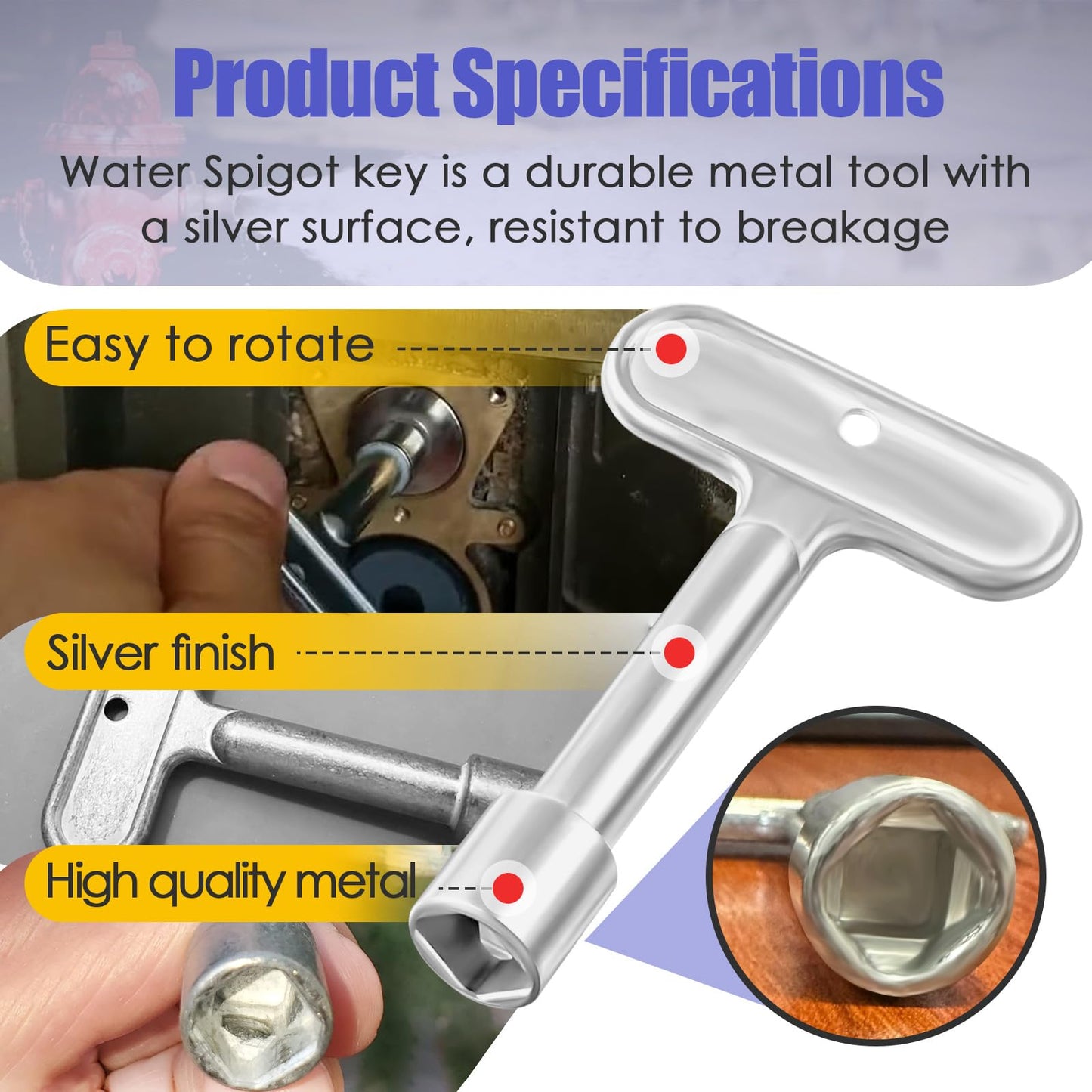 HAVANSIDY 2 Pack Hydrant Key 3/8 for Zurn P1300-PART-13-KEY Water Key, Fire Hydrant Water Spigot Key for Wall Hydrant Faucets Valves and Outdoor Hose Valves, Shut Off Tool for Faucet Water Hydrant