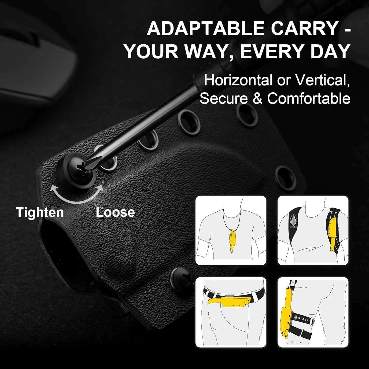 Kizer Drop Bear EDC Fixed Blade Knife - 2.57" 14C28N Blade, Yellow PEI Handle, Compact Survival Knife with Kydex Sheath