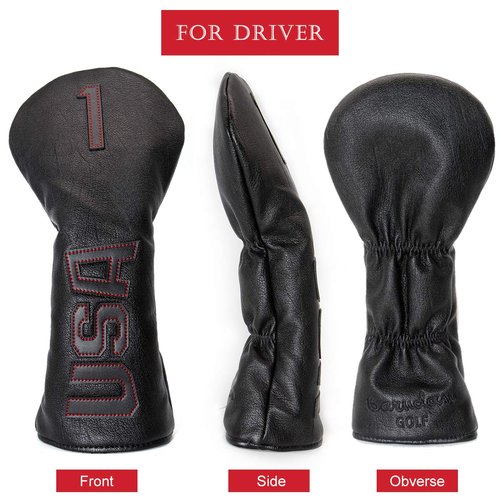 Golf Driver Head Covers,1 Wood Driver Head Cover,Golf Wood Headcovers USA in Black Thick Synthetic Leather Well-Made Durable Easy on Off Club Protective for Taylormade Titleist Callaway