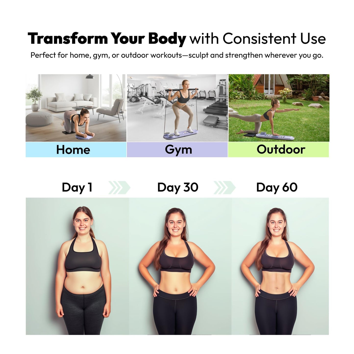 Pilates Reformer Equipment Board - 6 in 1 Portable Foldable Reformers Machine Kit for Home Workouts Pilates Flow & Ab Exercise - Multifunctional Folding Fitness Workout Set with Slider for Women