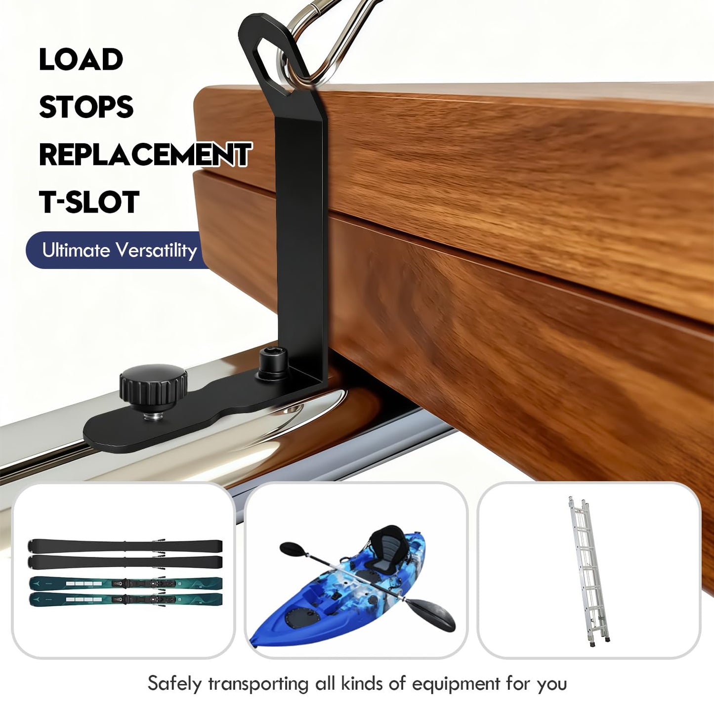 Draviple Load Stops for T-Slot Cross Bars 4-Pack, Stainless Steel Replacement with Secure Locking Clamps - Compatible with Roof Racks for Kayak, Canoe, Ladder, Ski, Surfboard, Paddleboard, Snowboard