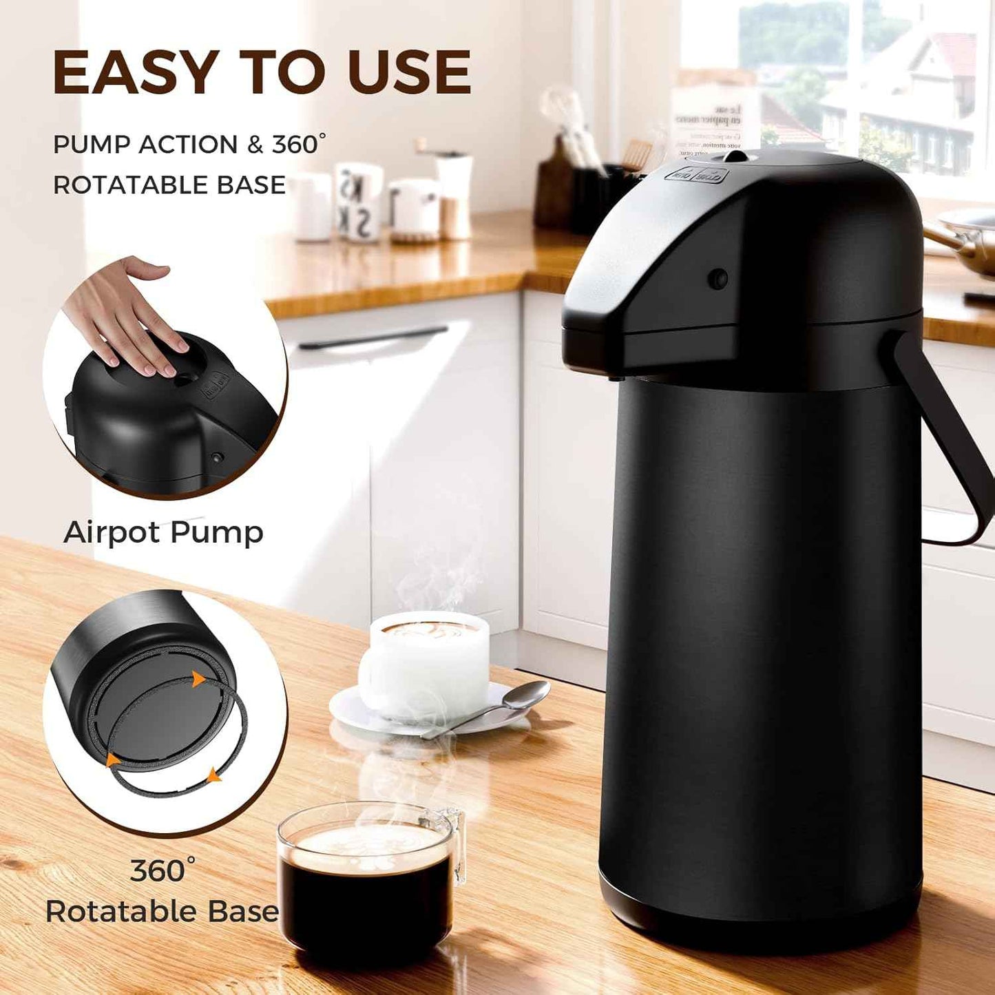 Large 102OZ Stainless Steel Coffee Carafe - Insulated Airpot Dispenser for Hot Drinks