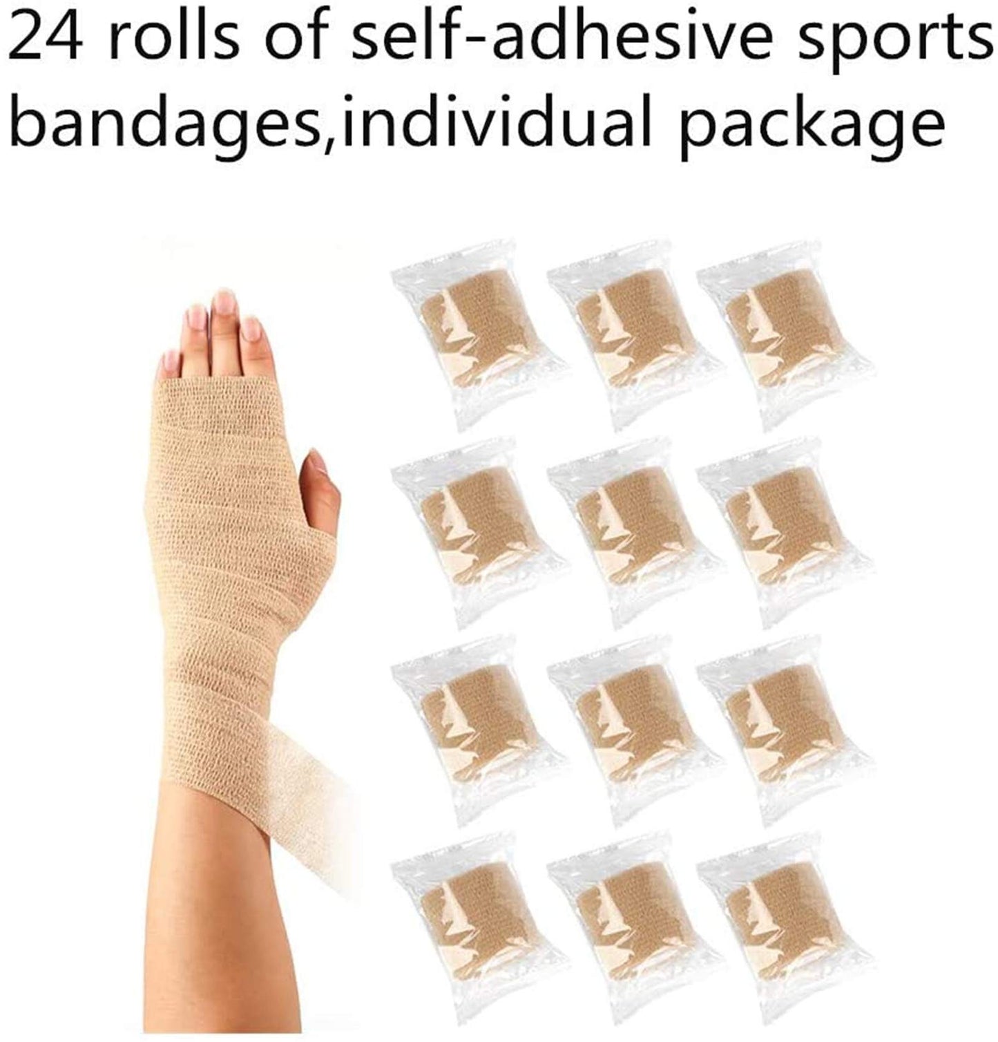 24 Packs Self Adherent Cohesive Wrap Bandages 2'' Wide, 5 Yards, First Aid Tape,Elastic Self Adhesive Tape,All Sports Athletic Tape, Non-Woven Bandage,Breathable Wound Tape,Skin Colour Athletic Tape
