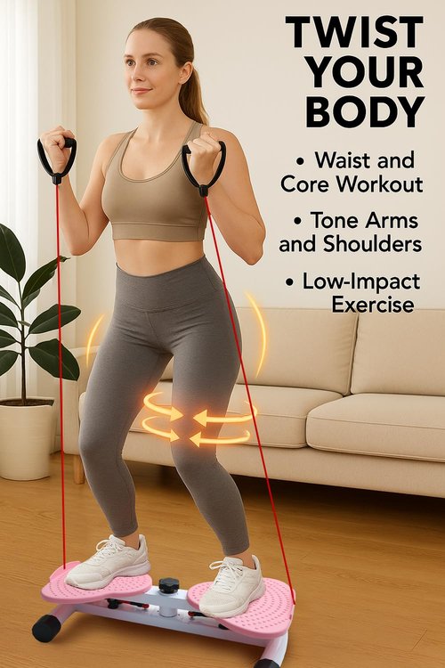 Waist Twister Machine Exercise, Adjustable Waist Twistting Fitness Tool with 300 lbs Weight Capacity, Abs Workout Equipment for Slim Waist and Core Ab Exercise, Noiseless Home Ab Twister Board for Women & Men, Pink