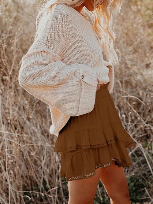 Aoudery Flowing Shorts for Women - Casual Boho Ruffle Tiered High Waist Mini Skirts | Golf & Tennis