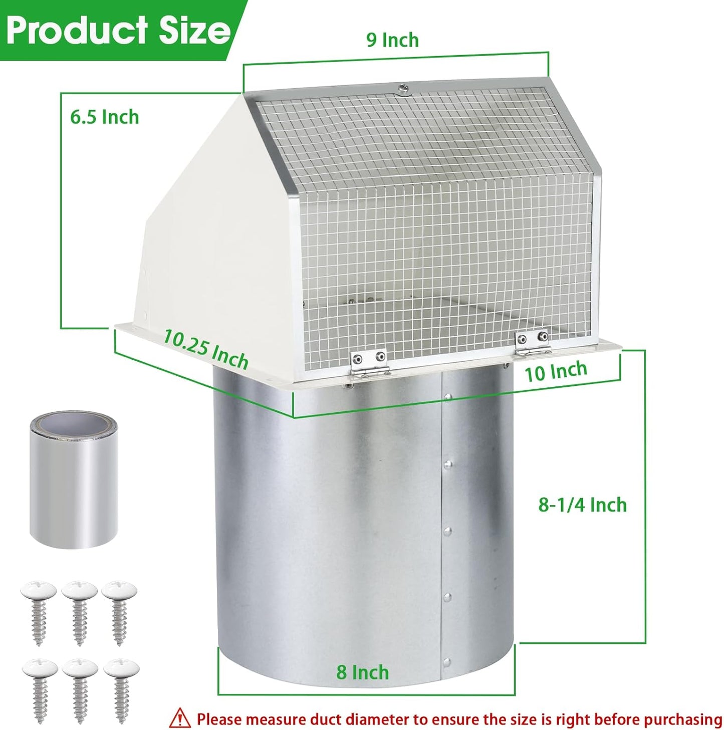 5-Inch Exterior Dryer Vent Cover with Screen & Damper - Galvanized Steel, Black