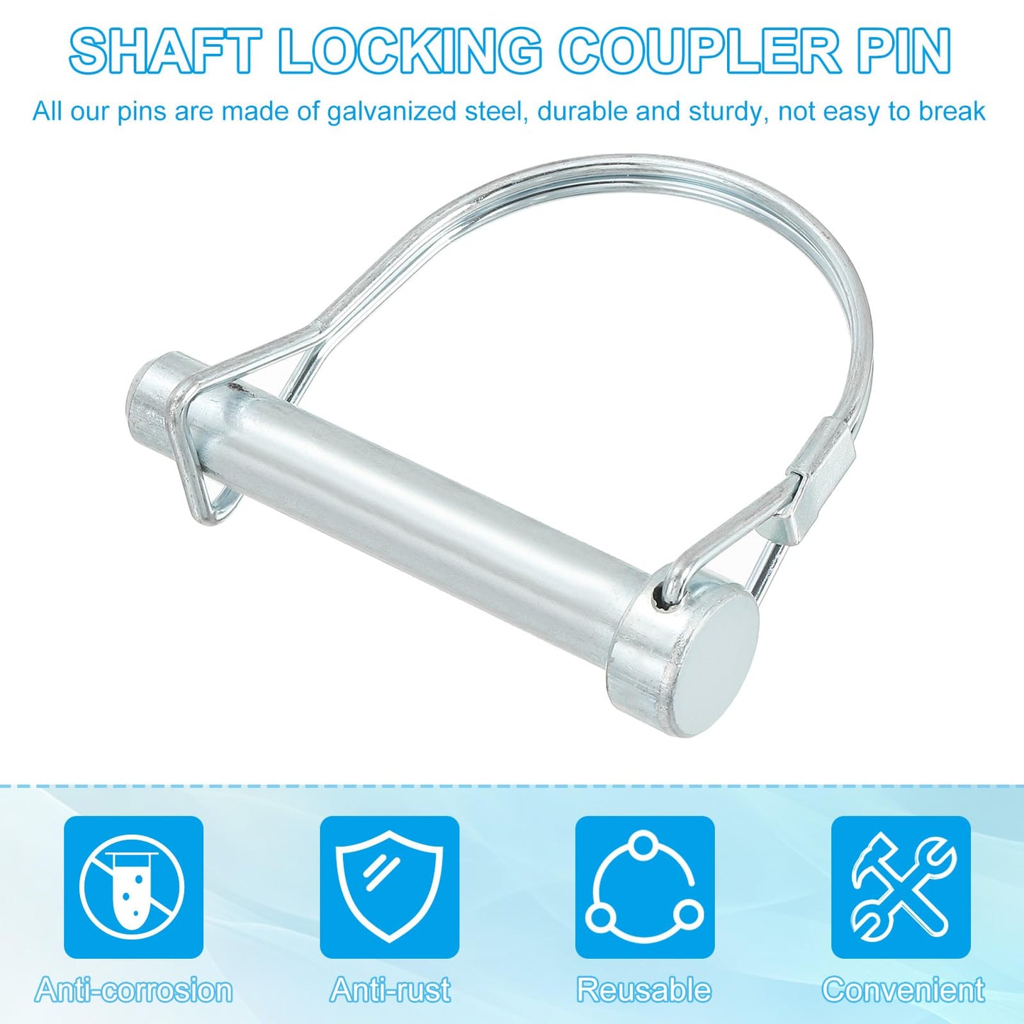 PATIKIL Trailer Coupler Pin 3/8x2-3/8x1.97"(D*L*IW), 4 Pcs Wire Lock Pin Safety Shaft Locking Pin Round Pto Pins for Farm Trailers Lawn Hitches Garden Tractor Kayak Boat (9.2x60x50mm)