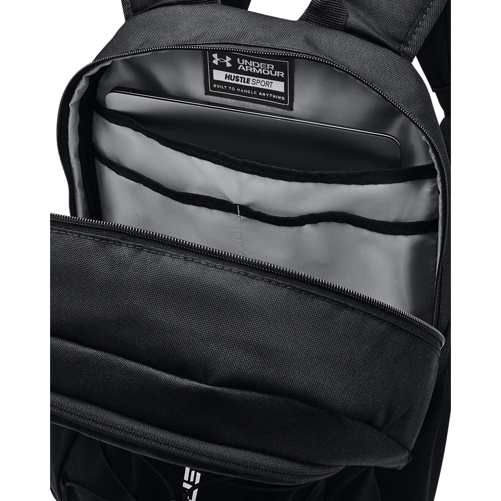 Under Armour Unisex-Adult Hustle Sport Backpack, Black (001)/Silver, One Size Fits All