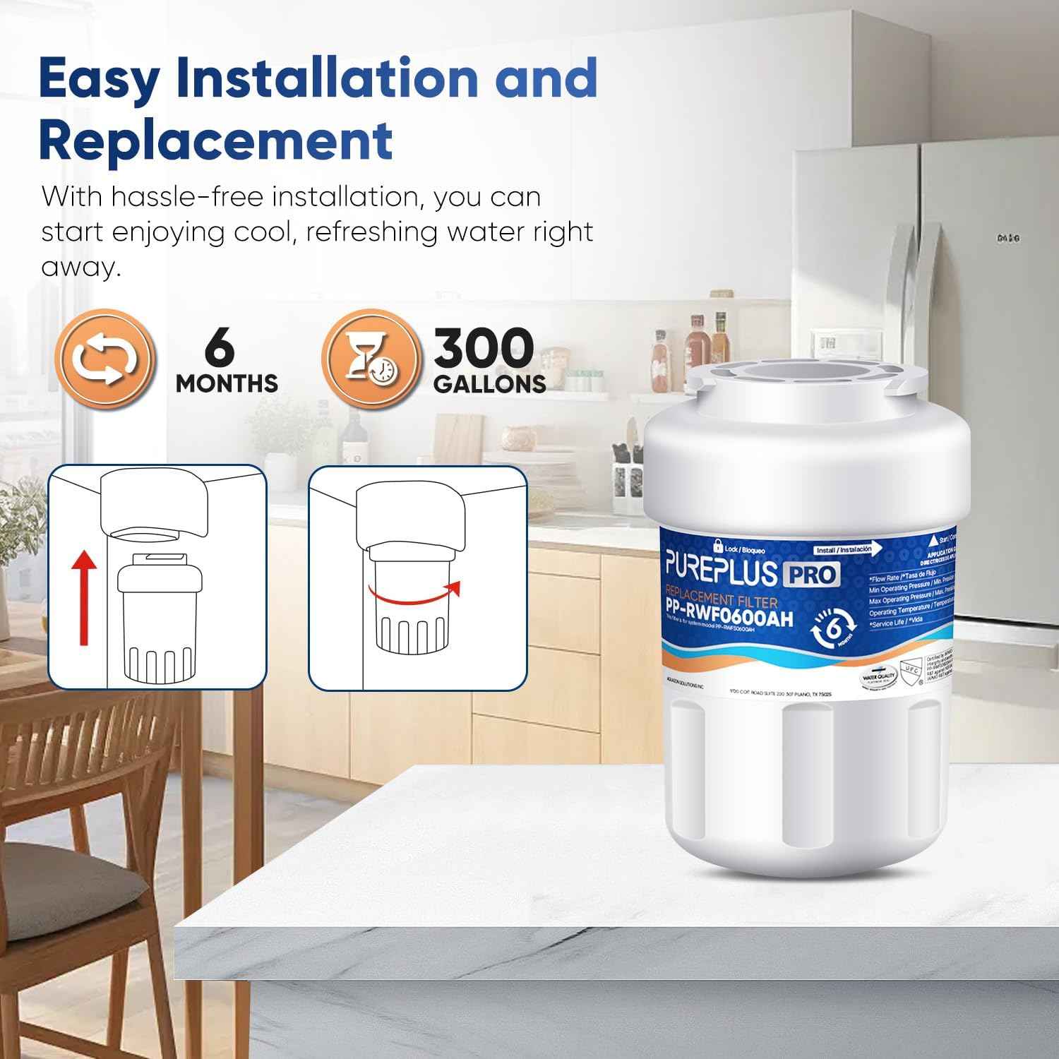 PUREPLUS PRO Refrigerator Water Filter Replacement - NSF Certified 3-Pack for HDX FMG-1, PL-100, WFC1201