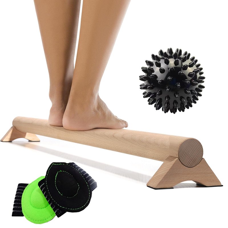 QONESSMAO Versatile 40 Inch Beech Wood Balance Beam for Home Use-Enhance Balance, Ankle Strengthener Foot Exerciser for Sprained, Physical Therapy Purposes for Plantar Fasciitis Relief with Spike Ball