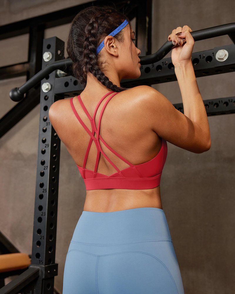 RUNNING GIRL Sports Bras for Women,Strappy Crisscross Back Running High Impact Sports Bra with Removable Cups(2310Deep Red_M)