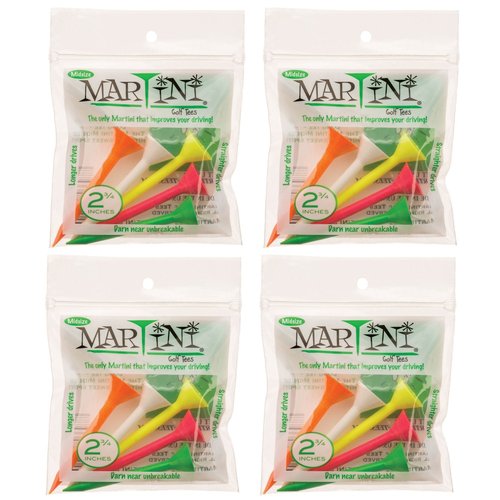 Martini Golf Tees 2 3/4" Midsize 4 Packs of Mixed - 20 Tees Total - Virtually Unbreakable