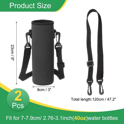 uxcell 2pcs Neoprene Water Bottle Sleeve with Strap, 40 oz Insulated Water Glass Bottle Carrier Bag Collapsible Drink Bottle Sleeve Cover Holder with Handle, Black