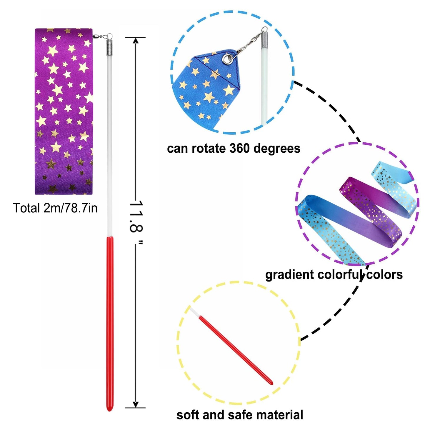 AITIME 20 Pack Ribbon Wands for Kids - 78.7" Rhythmic Gymnastics Dance Ribbons with Star Streamers, Party Favors for Girls Birthday, Princess Themed Party Goodie Bag, Ballet & Outdoor Games (Star)