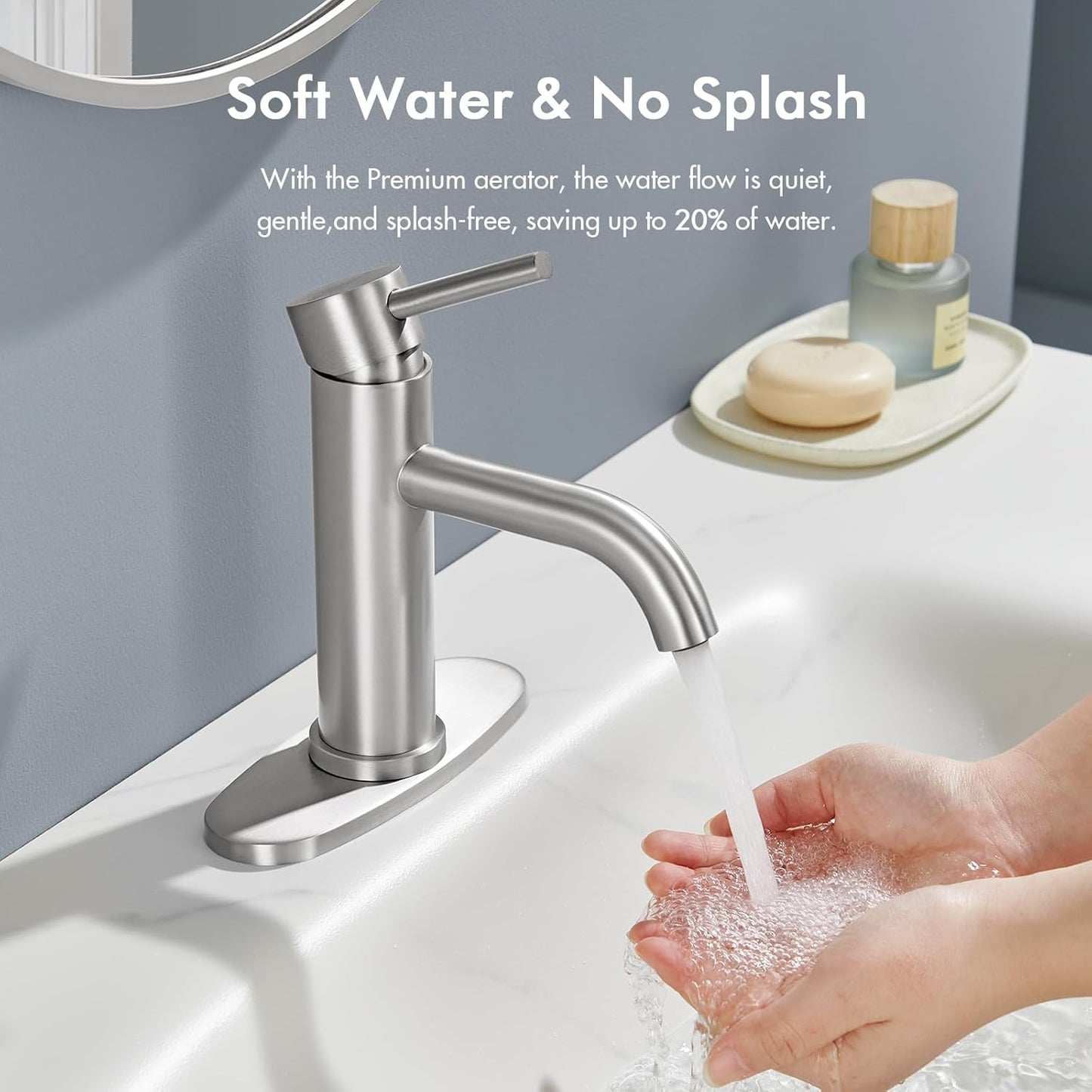 WINKEAR Gold Bathroom Faucet - Modern Single Hole Sink Faucet with Pop-up Drain & Flexible Hoses