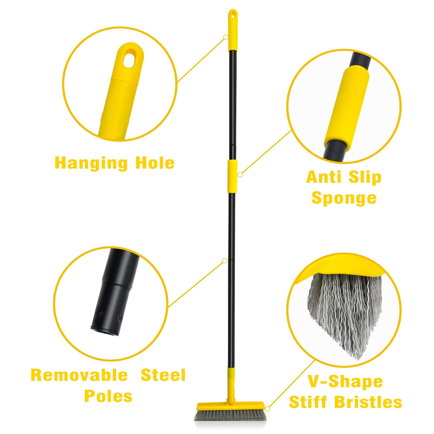 DALIPER 2 in 1 Grout Brush with 49.6" Long Handle, Swivel Grout Cleaning Brush V-Shape Grout Line Scrubber, 180°Rotatable Shower Tile Scrub with Stiff Bristle for Deep Cleaning Shower and Corner
