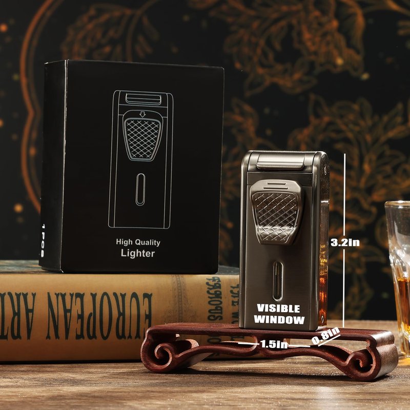 Bbsisgo All in One Torch Lighter, Jet Flame Butane Lighter Built-in Cutter, Punch, Holder Function, Refillable and Adjustable Windproof Lighter. Black(Sold Without Gas)