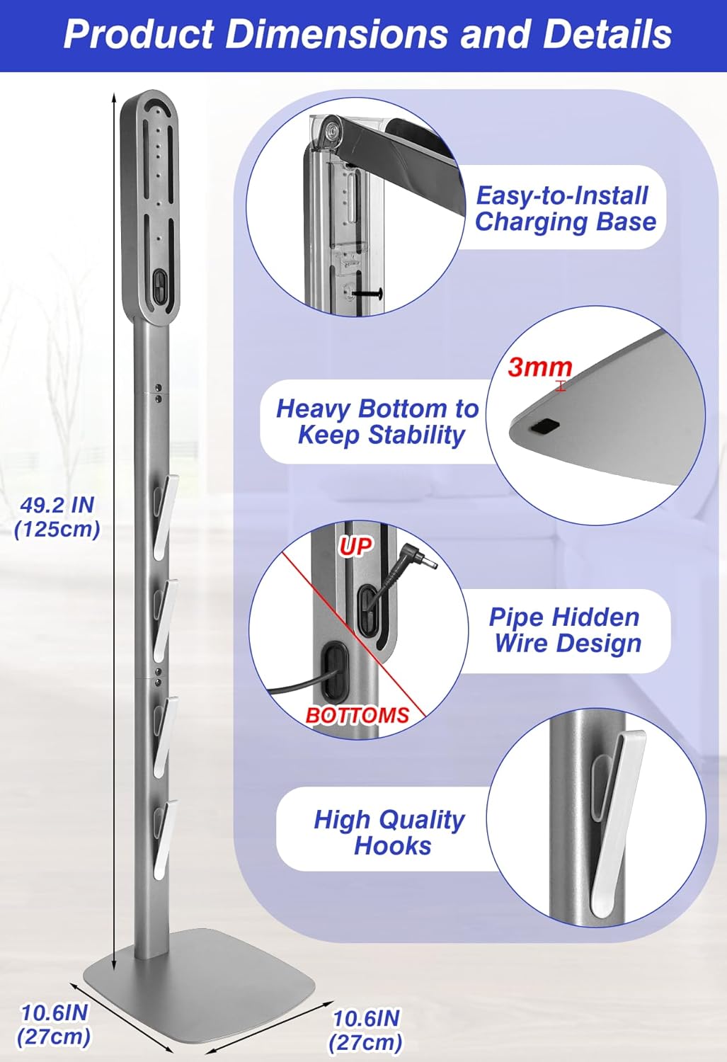 Dyson Vacuum Stand & Holder for Gen5 V15 V12 V11 V10 V8 V7 V6 - Metal Storage Bracket with Hidden Cord Design