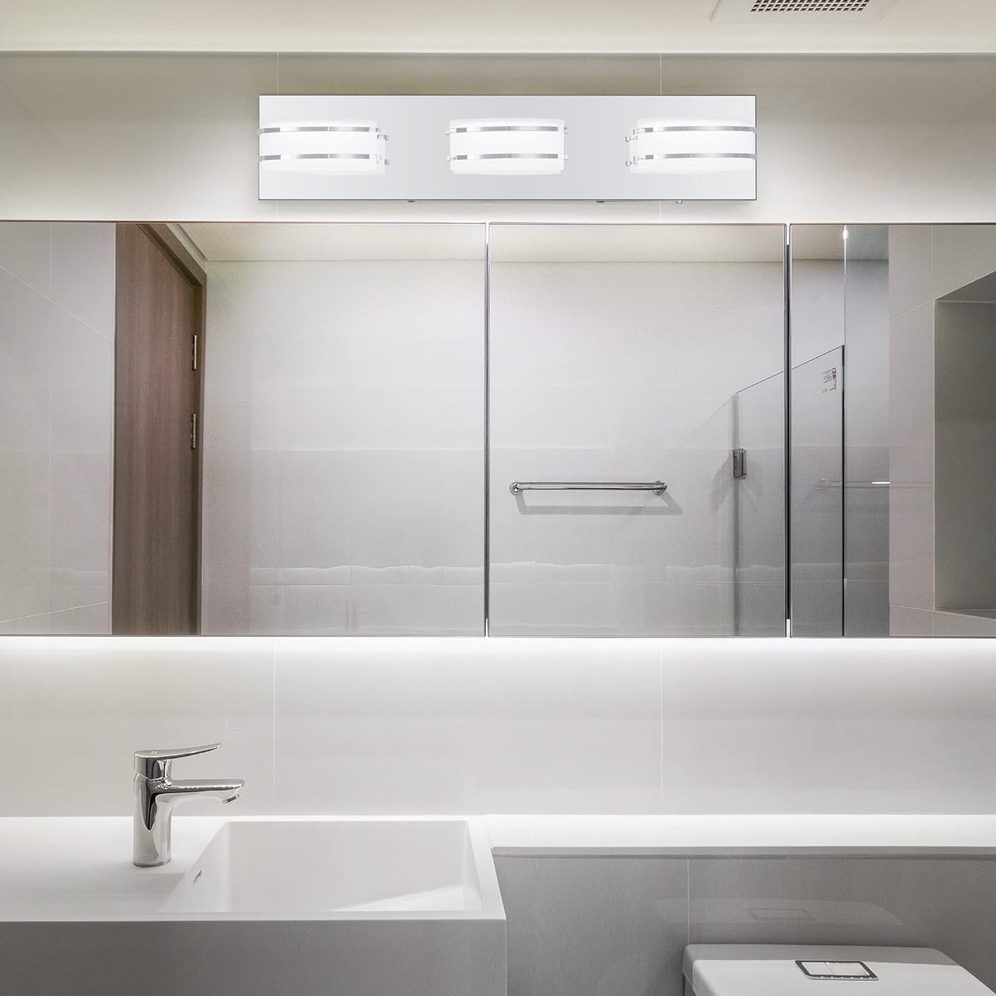 LED Chrome 3-Light Dimmable Bathroom Vanity Light Fixture - Modern Acrylic & Stainless Steel Over Mirror Lighting