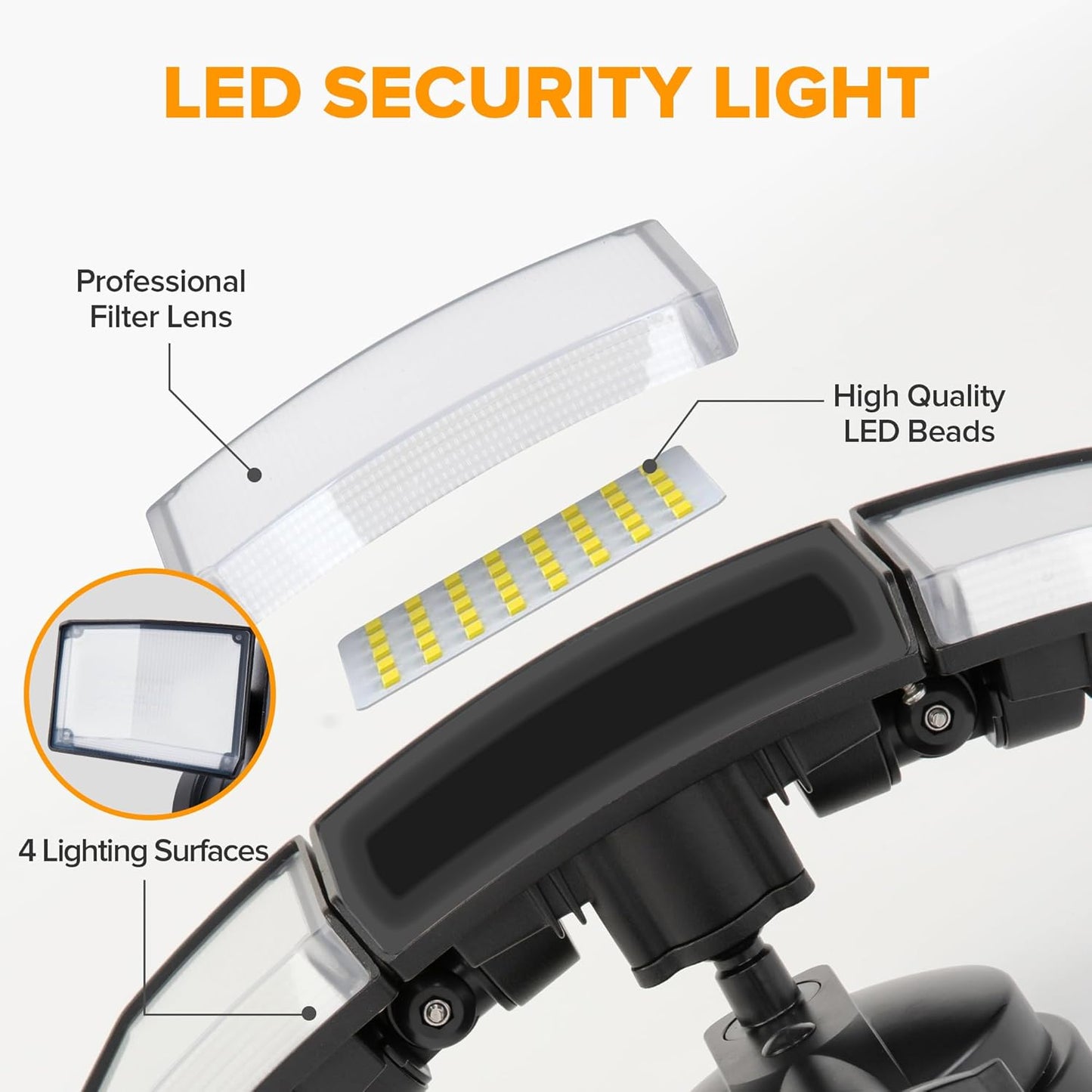 75W LED Flood Light - 8000 Lumen Outdoor Security Light with 3 Adjustable Heads, IP65 Waterproof for Garage, Yard & Patio - 5000K Daylight
