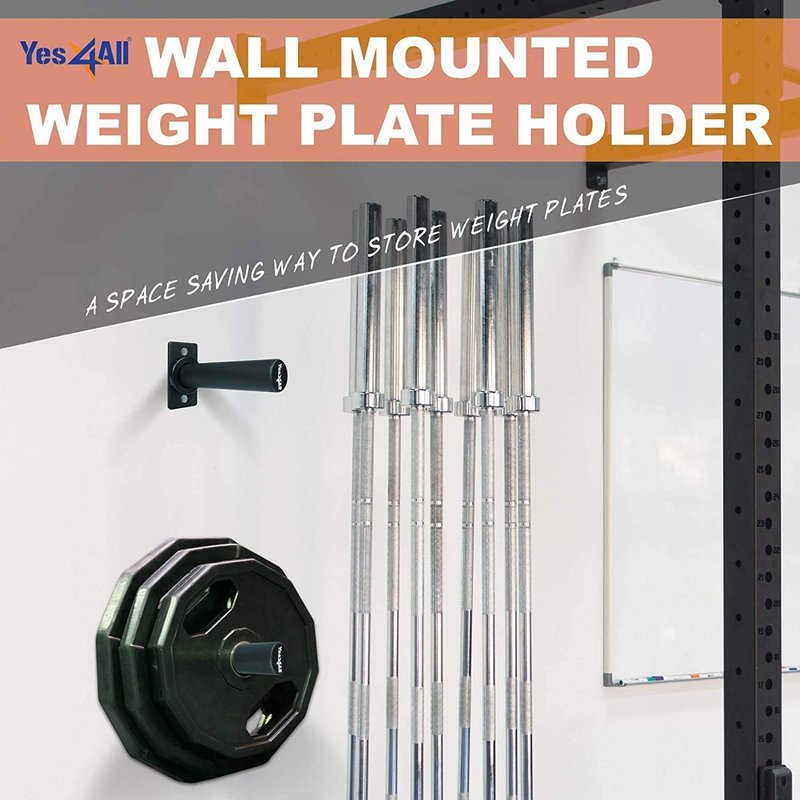 Yes4All Vertical Wall Mounted Olympic Barbell Holder, Barbell Storage Rack, Hanging Barbell Rack for Home Fitness Equipment