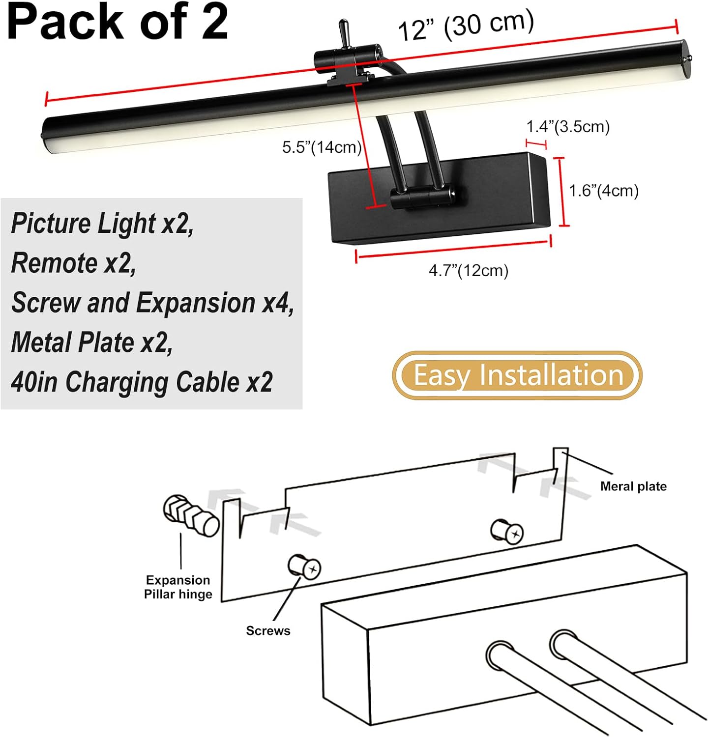 Wireless Battery Operated Picture Lights - 2 Pack, 16 Inch Dimmable Art Lighting with Remote, 6 Color Options - Perfect for Paintings and Gallery Displays