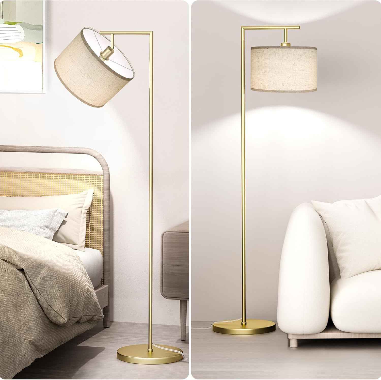 Adjustable Black Floor Lamp for Living Room - 3 Color Temperatures & Beige Linen Shade