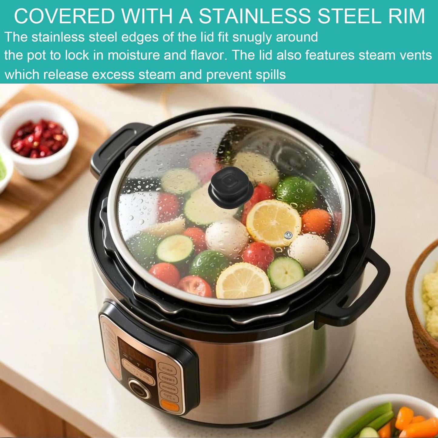 9.1-In Glass Lid Replacement for Instant Pot Lid 6 Quart, Tempered Glass Cover for Instantpot, Lid for Instant Pot 6 Quart, Accessories 6 QT for Insta pot, Heat Resistant Handle & Stainless Steel Rim