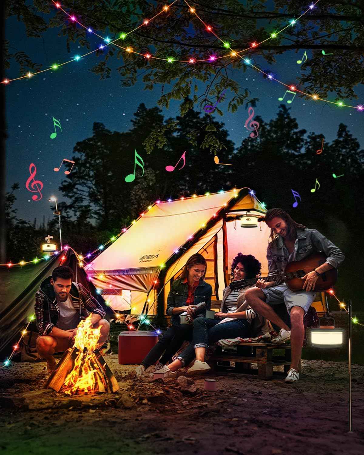 Camping String Lights 33FT, 4 in 1 RGB Retractable Camping Lights with 19 Lighting Modes,Quick 20s Storage,Waterproof,Portable Camping Lantern,Rechargeable Tent Lights for Garden Party Christmas Decor