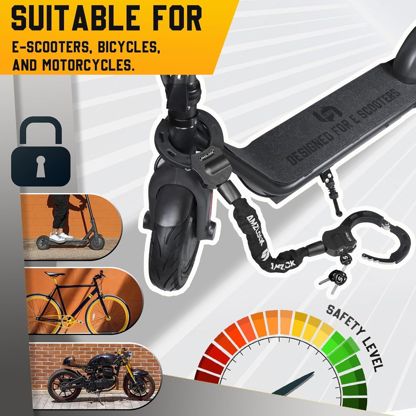 Skiennix Heavy-Duty Scooter Lock - 5/16" Anti-Theft Chain for Electric Scooters, E-Bikes & Bicycles | 29.5" (75cm)