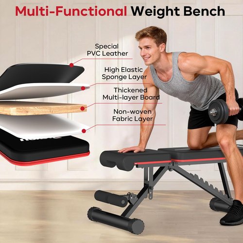 PASYOU Adjustable Foldable Weight Bench for Home Gym with 660LBS, Workout Bench for Incline Decline Flat Bench Press, Full Body Strength Training, Ideal for Small Space Apartment