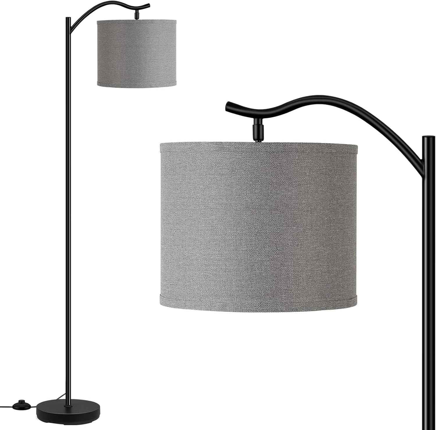 Modern LED Floor Lamp with Bohemian Linen Shade – Arched Tall Standing Light for Living Room & Bedroom