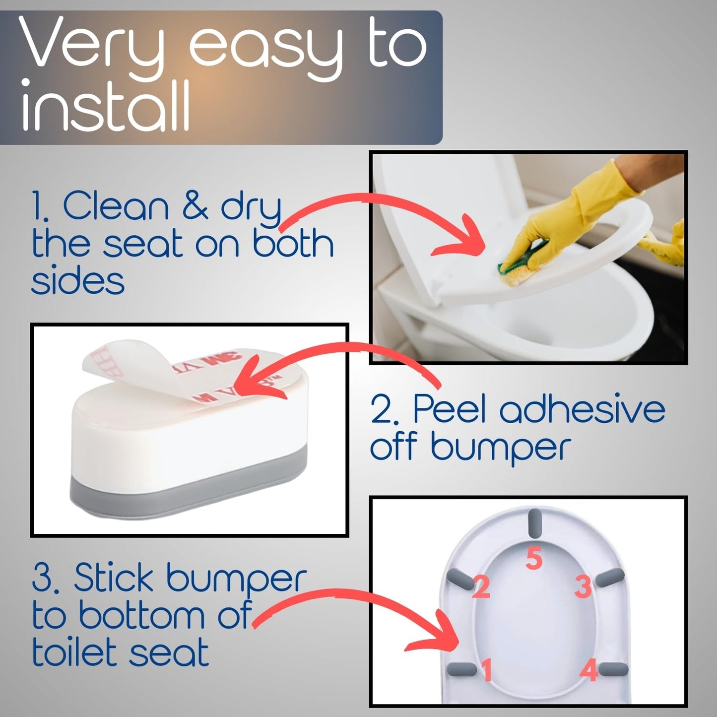Toilet Seat Bumpers for Use with Bidet - Stops Sliding & Wobbling - Distributes Weight Evenly to Prevent Damage to Seat or Bowl - Premium Adhesive Pads - 5pk