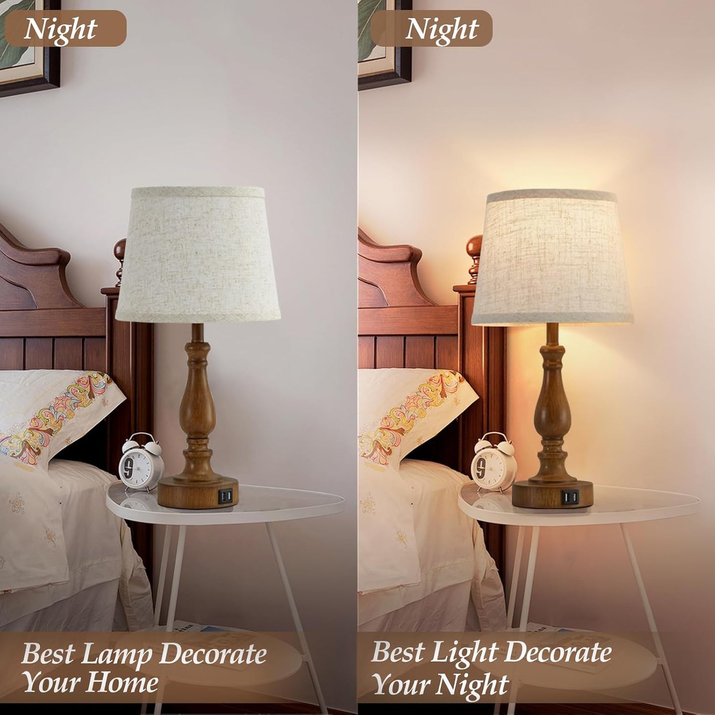 Touch Bedside Table Lamps Set of 2 with USB C+A Ports - 3-Way Dimmable Linen Shade