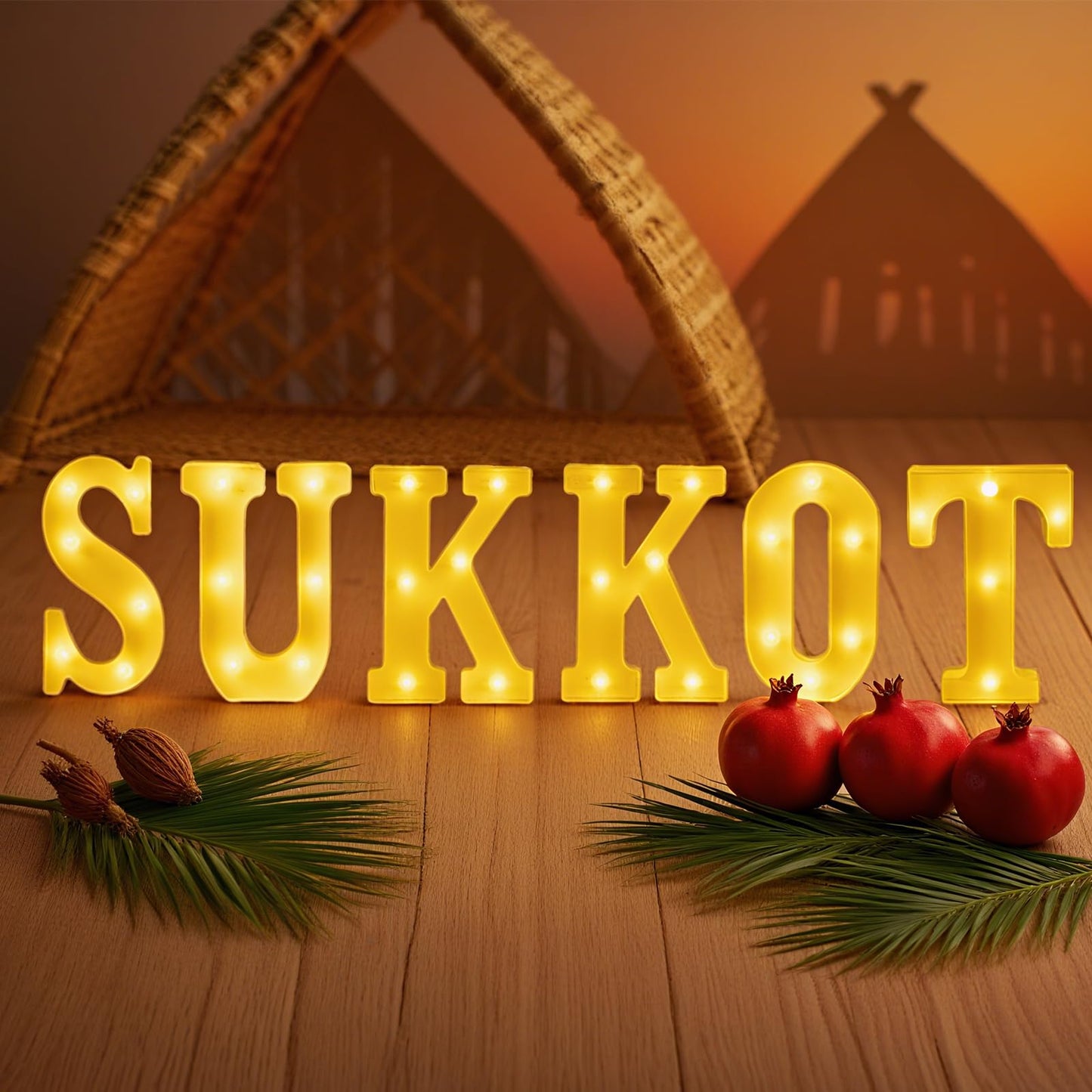 Aurelema 6 Pcs Happy Sukkot Decorations Sukkot Large LED Letter Sign 8.3 Inch LED Lights Battery Powered Table Decorations for Party Gift Tabletop Sukkah