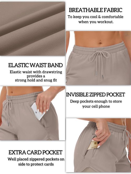 Mancreda Women's Running Shorts - Elastic Workout Shorts with 3 Zipper Pockets | Ideal for Gym & Yoga