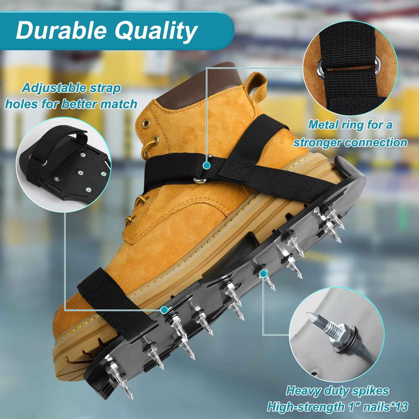 Satisure Epoxy Floor Spiked Shoes with 1" Short Spikes (Fully Assembled) - Non-Slip Adjustable Straps for Self-Leveling Floors, Garage Coating & Overlays, Cover Installation (Black, 1 Pair)