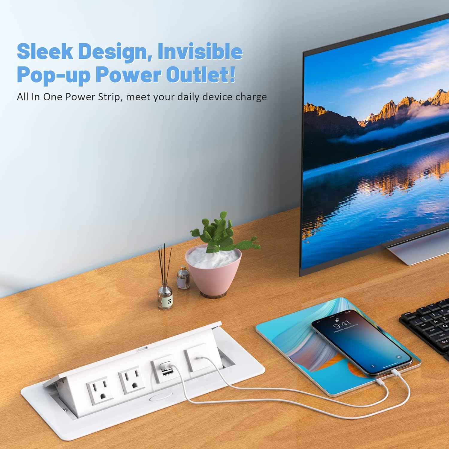 Power Hub Conference Table Connectivity Box - HDMI, USB-C, USB-A & AC Outlets