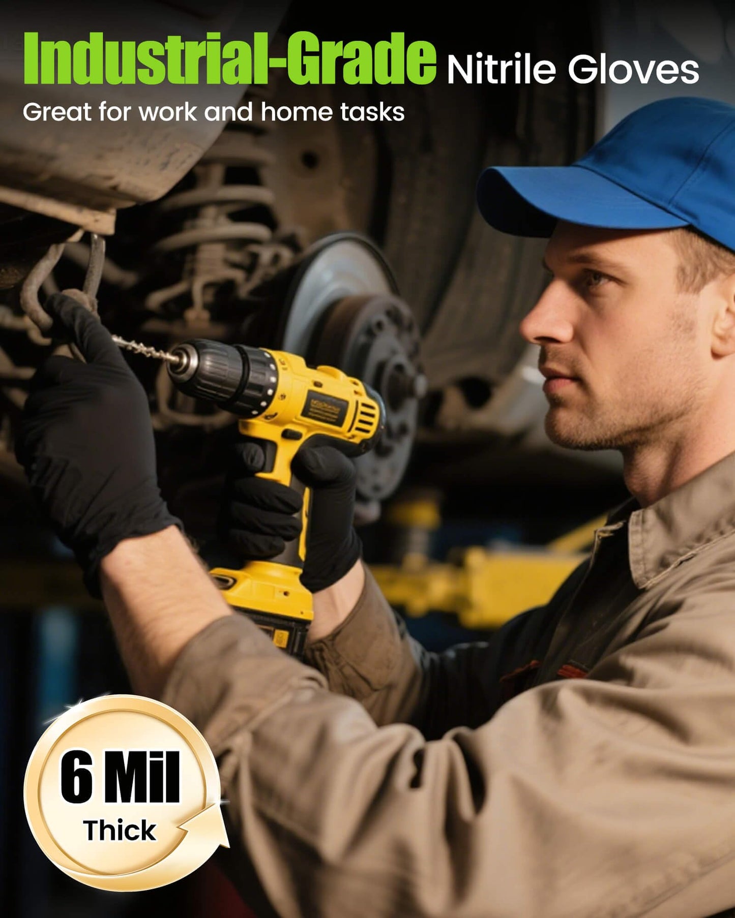 TREEGO 6 Mil Black Nitrile Gloves Large – Heavy Duty Disposable Latex & Powder Free, Chemical Resistant, Textured Grip for Industrial, Mechanic, Food Handling – 100 Count