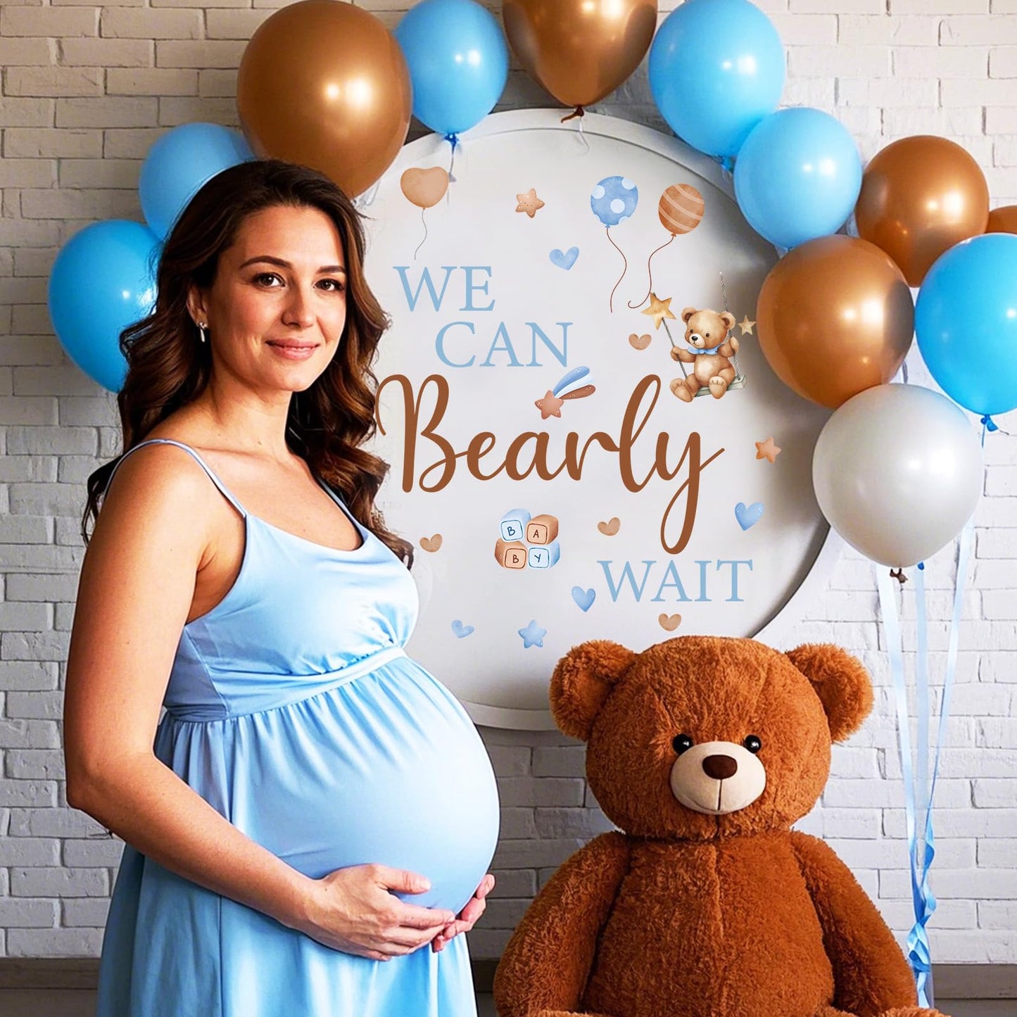 Wxiben Bearly Wait Wall Decal - Bear Sign Welcome Baby Shower Decorations, Removable Sticker for Balloon Arch Backdrop Decor, Gender Reveal Pregnancy Party Supplies