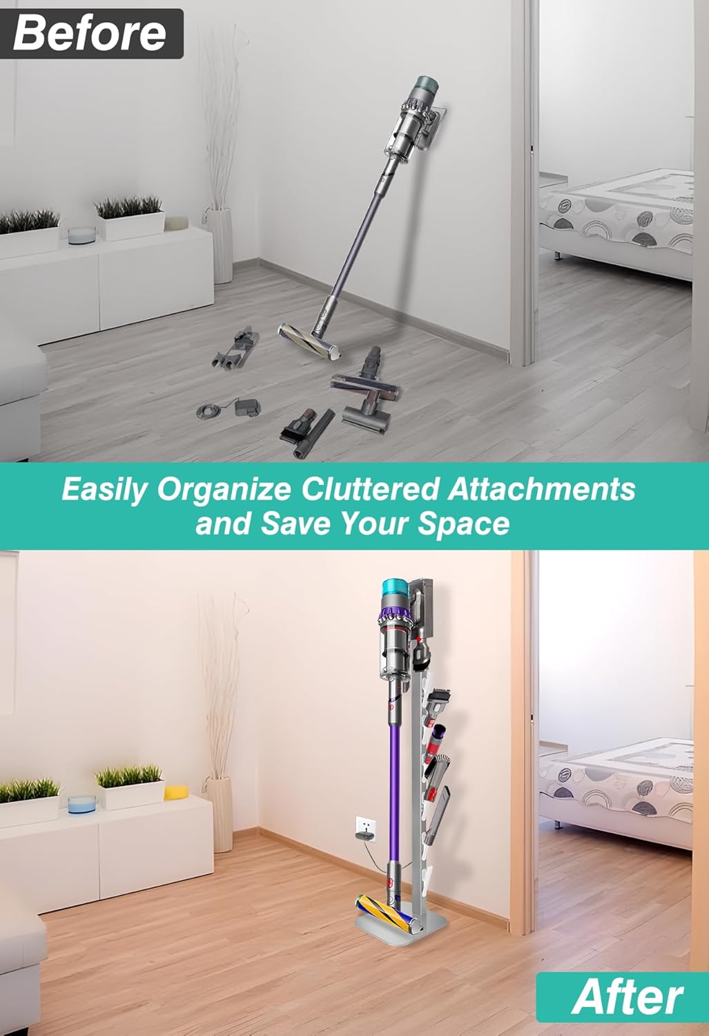 Dyson Vacuum Stand & Holder for Gen5 V15 V12 V11 V10 V8 V7 V6 - Metal Storage Bracket with Hidden Cord Design