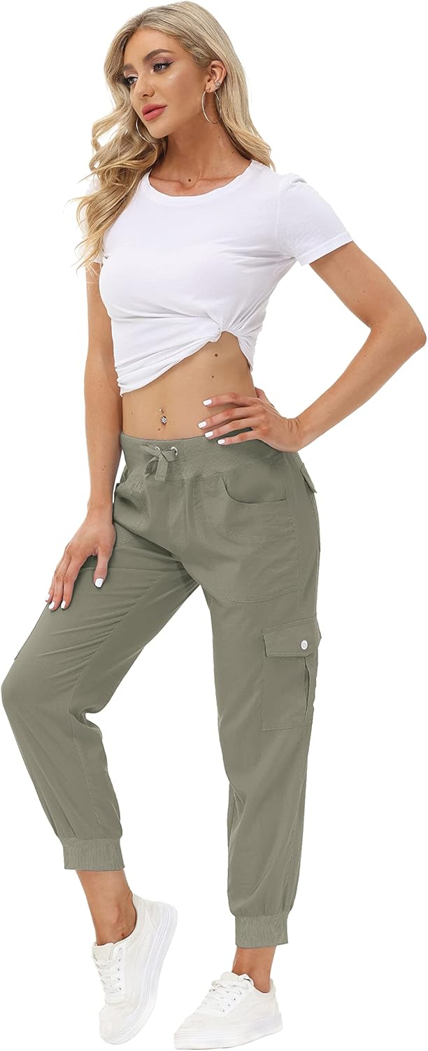 MoFiz Women's Lightweight Hiking Cargo Pants - Quick Dry Casual Travel Joggers with Elastic Waist & Pockets