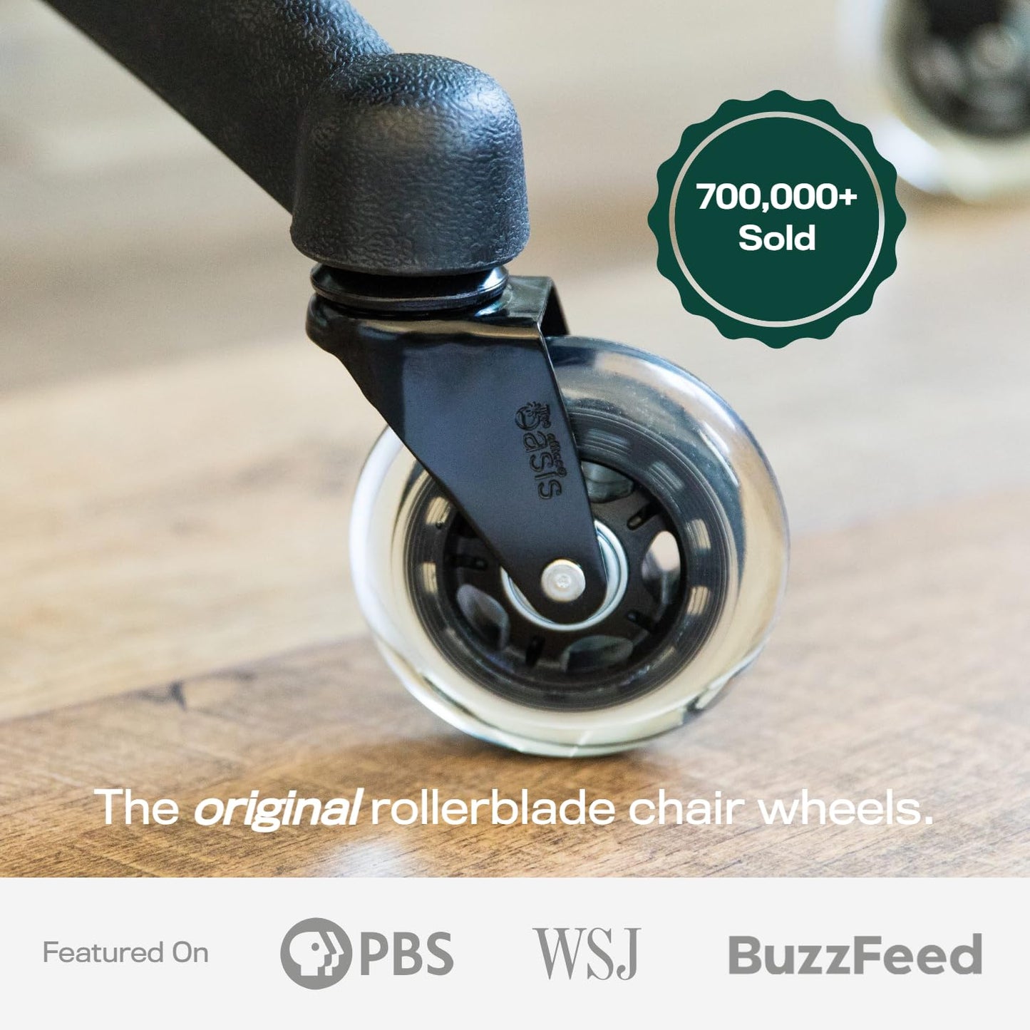 Original Rollerblade Office Chair Wheels - Smooth, Quiet Casters for Hardwood & Carpet - Easy Universal Fit - Set of 5