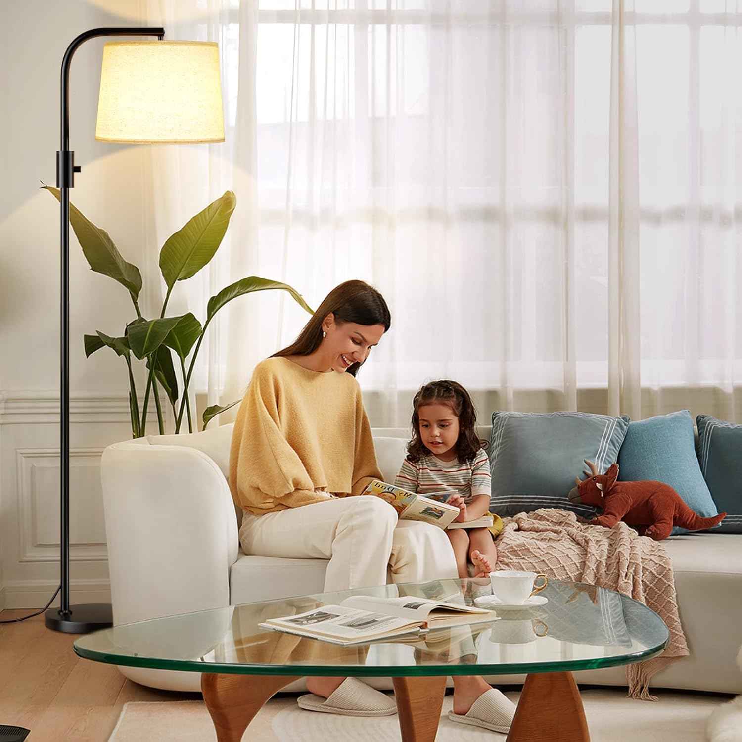 Modern Dimmable Floor Lamp with 9W LED Bulbs - Stylish Standing Light for Living Room & Bedroom (Gold & White)